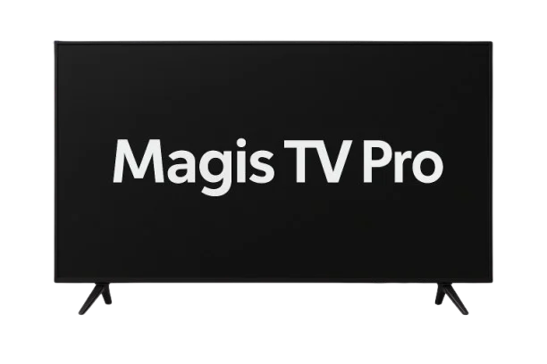 Televisor mostrando el logo de Magis TV Pro, representando la versión de la app para Android TV y sus planes de suscripción.