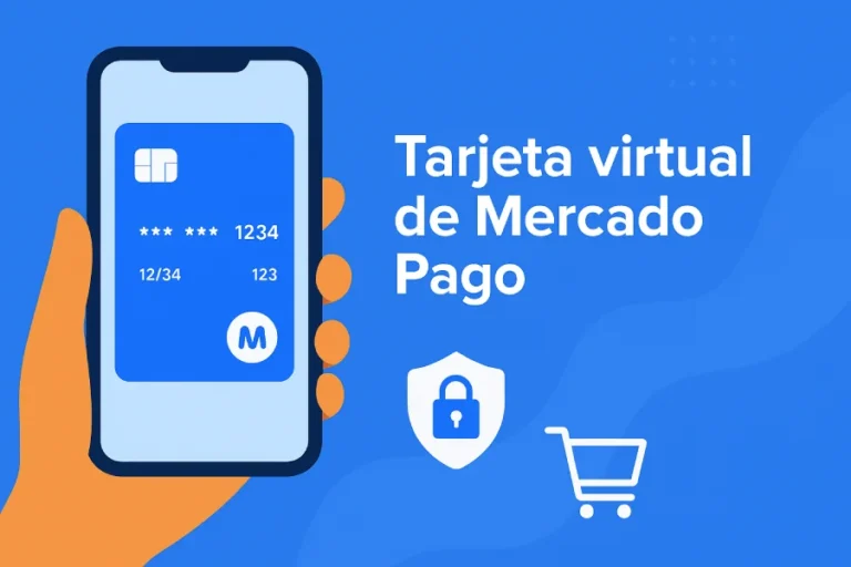 Tarjeta virtual de Mercado Pago en Argentina mostrando compras online seguras y gratuitas